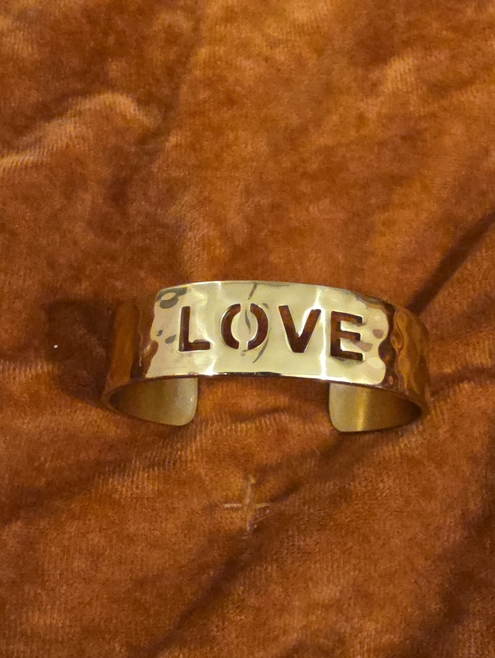 Rustic Cuff Hammered Metal LOVE Cuff Bracelet - Gold Tone